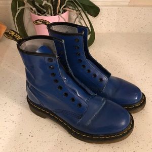 ELECTRIC BLUE DOC MARTENS— PATENT LEATHER BOOTS